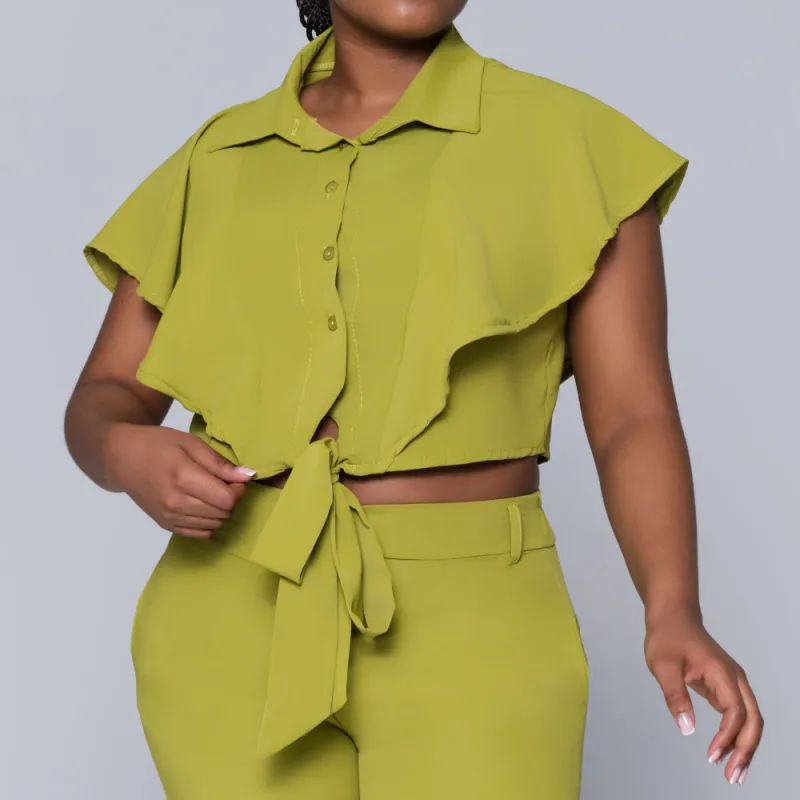 Chartreuse Tie-Up Crop Top sold by Fashion World