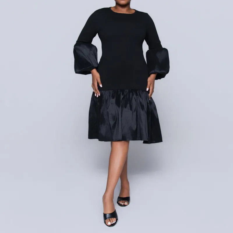 Black Crepe Scuba Tiered Dress sold by Fashion World