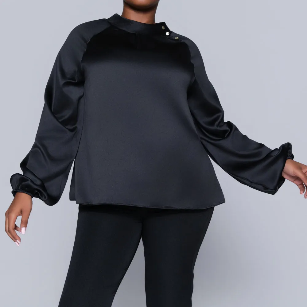 Black Long Sleeve Satin Top sold by Fashion World