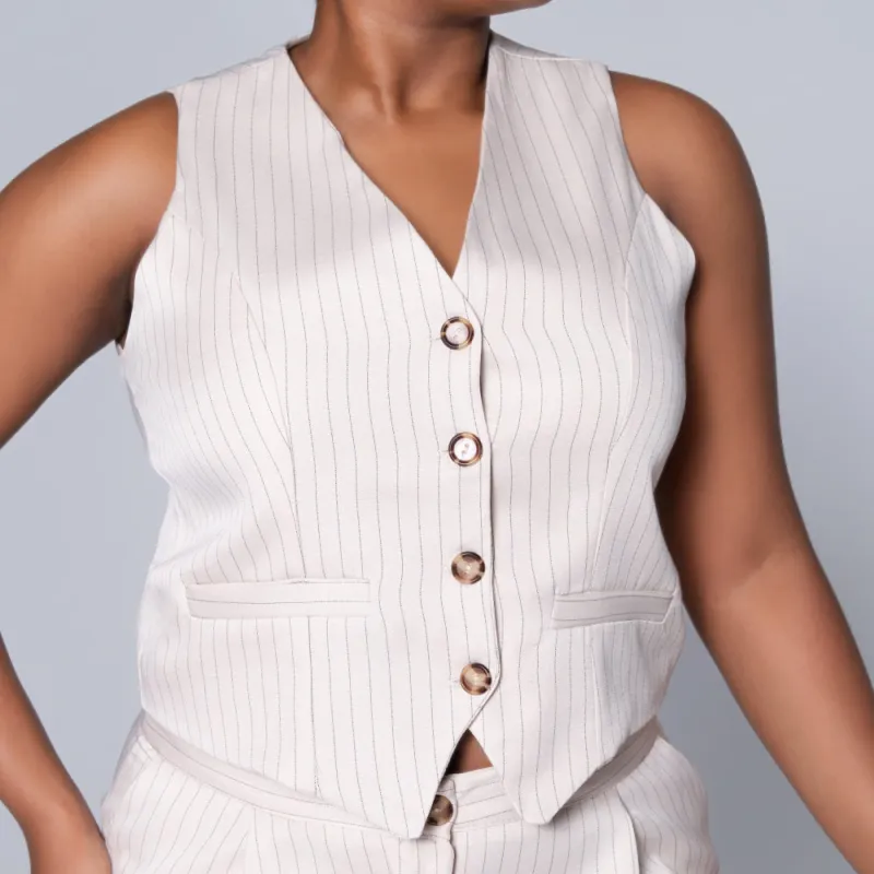 Striped Stone Waistcoat made by Fashion World