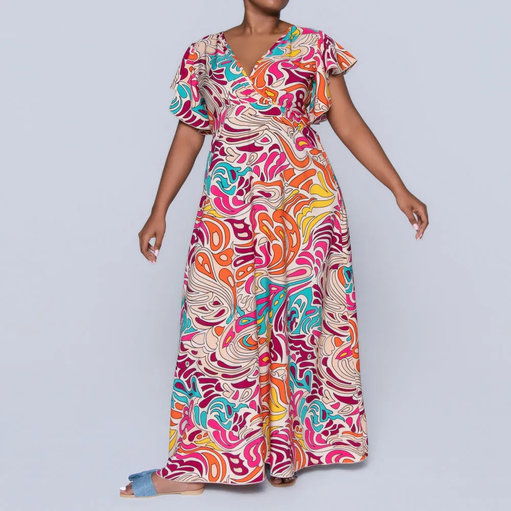 Cap Sleeve Printed Maxi Dress sold by Fashion World
