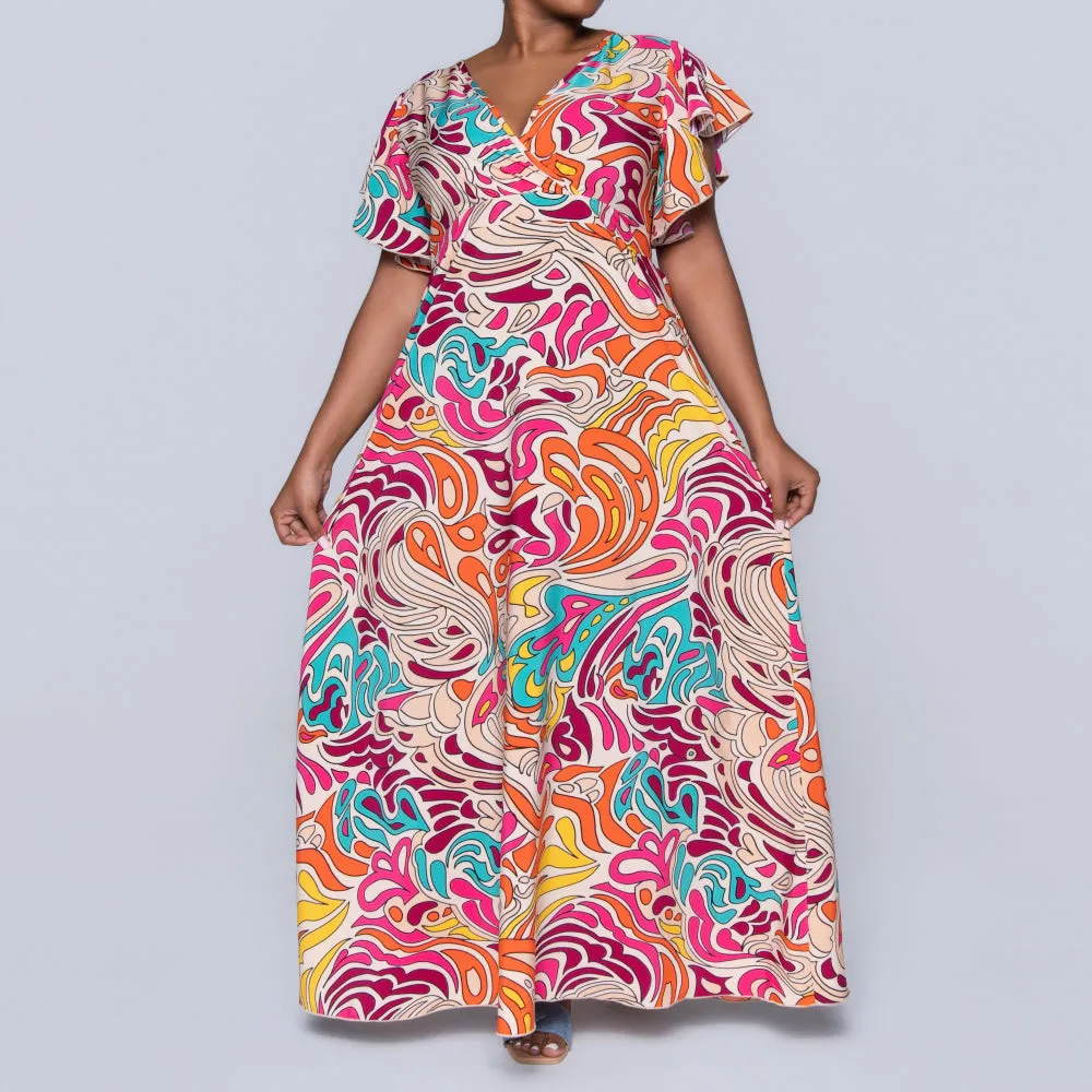 Cap Sleeve Printed Maxi Dress sold by Fashion World product image thumbnail 5