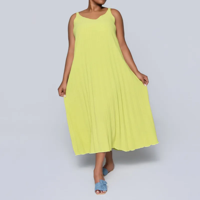 Chartreuse Airflow Pleated Dress sold by Fashion World