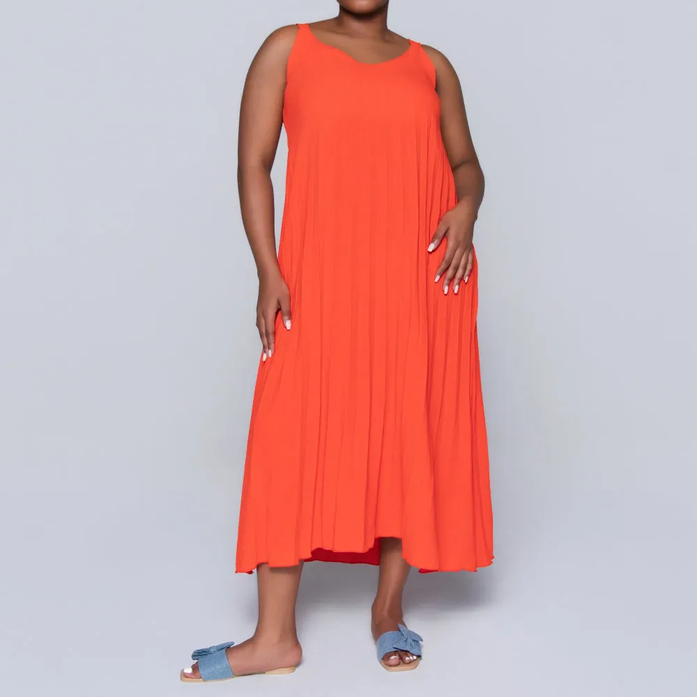 Terracotta Airflow Pleated Dress sold by Fashion World