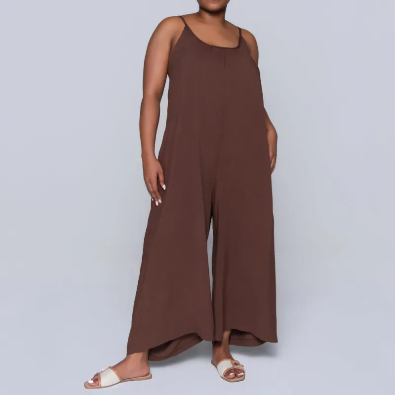 Strappy Chocolate Viscose Jumpsuit sold by Fashion World