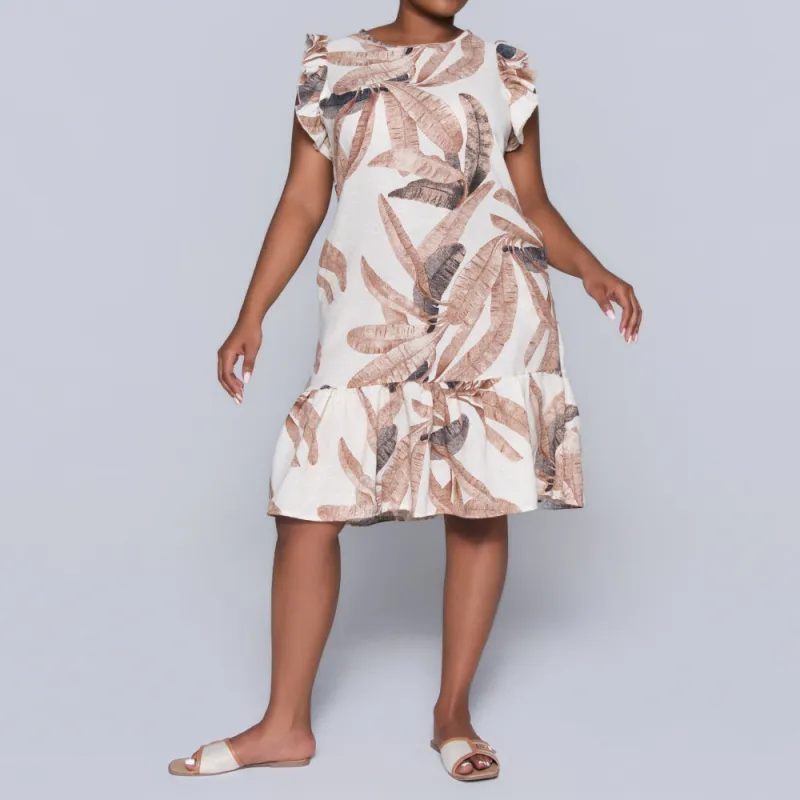 Brown Short Sleeve Printed Tiered Tunic sold by Fashion World