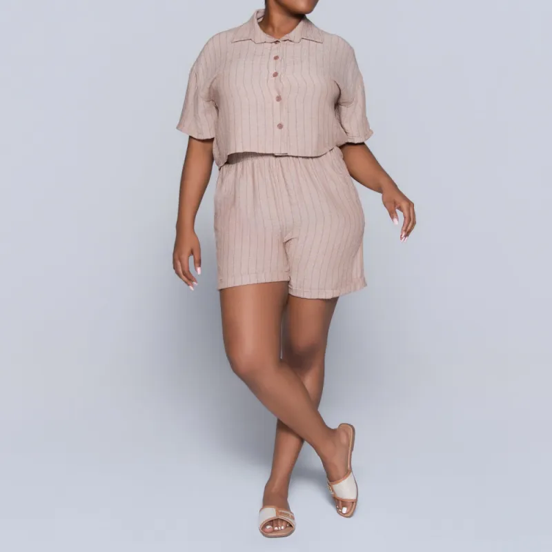 Stone Striped Airflow Shorts sold by Fashion World