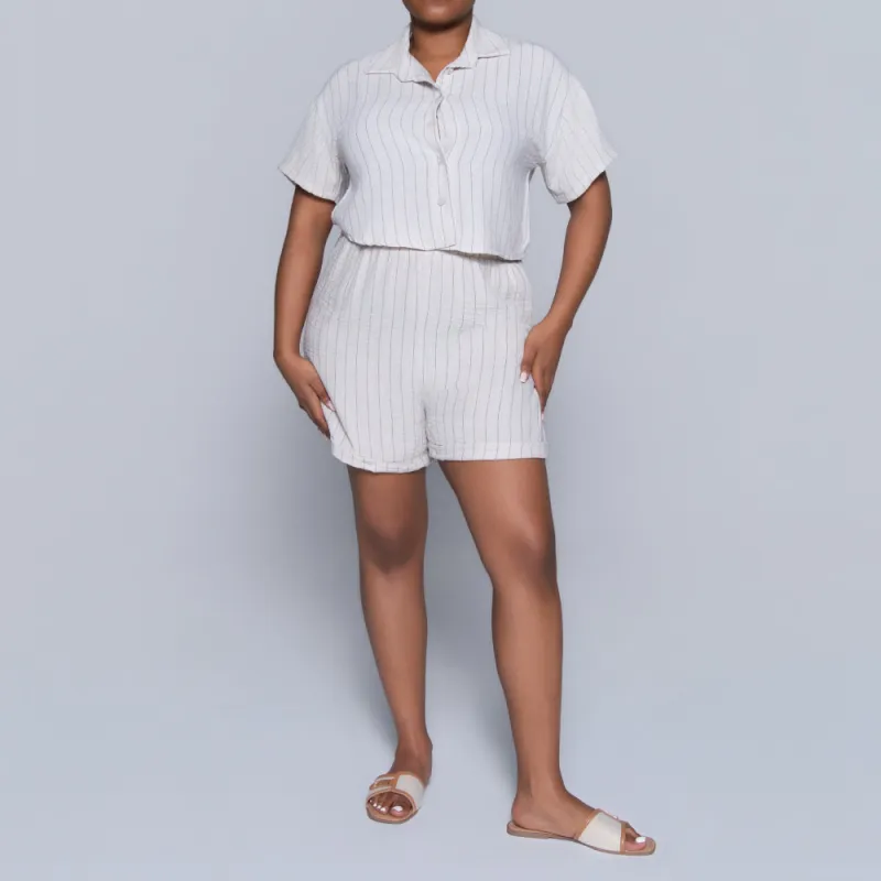 Natural Striped Airflow Shorts sold by Fashion World