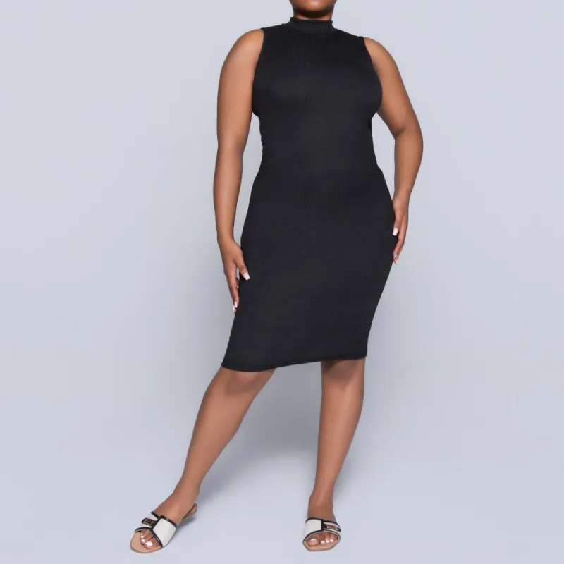 Black Sleeveless Rib Turtle Neck Dress sold by Fashion World