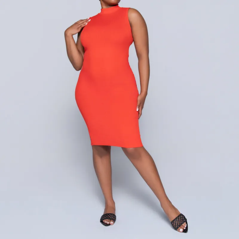 Terracotta Sleeveless Turtle Neck Dress sold by Fashion World