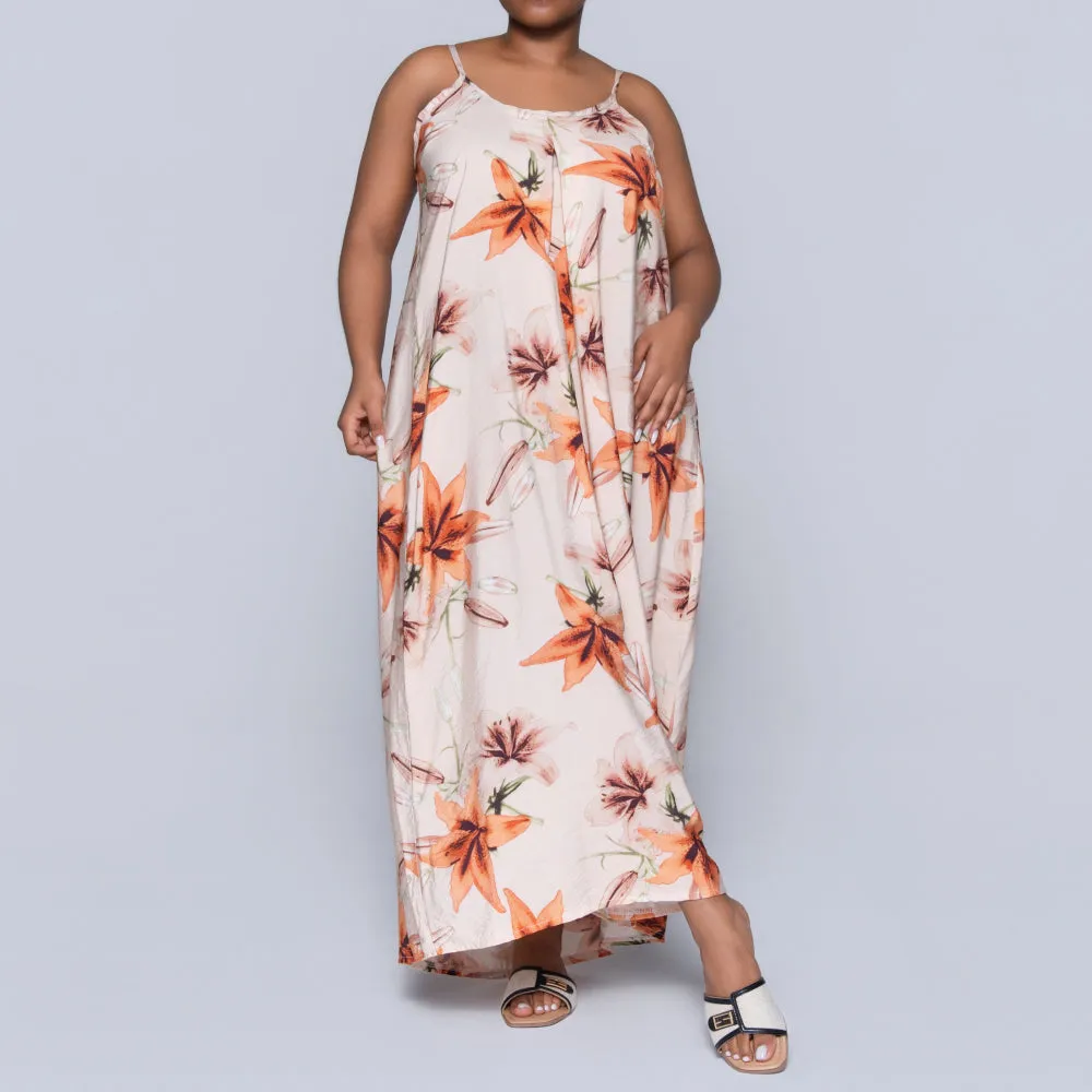 Peach Sleeveless Printed Airflow Dress sold by Fashion World