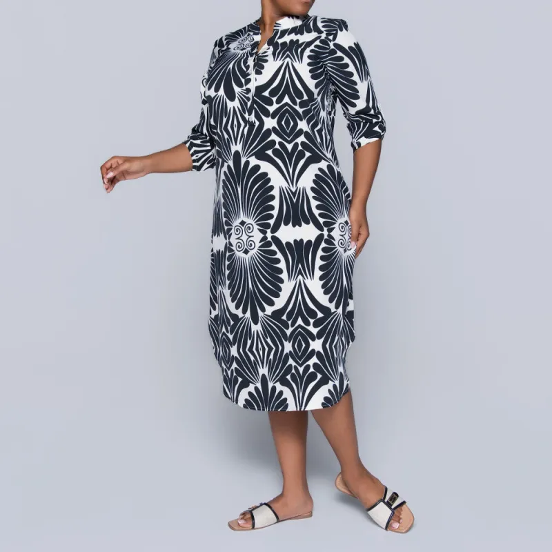 Plus Size Cream/Black Short Sleeve Printed Tunic sold by Fashion World