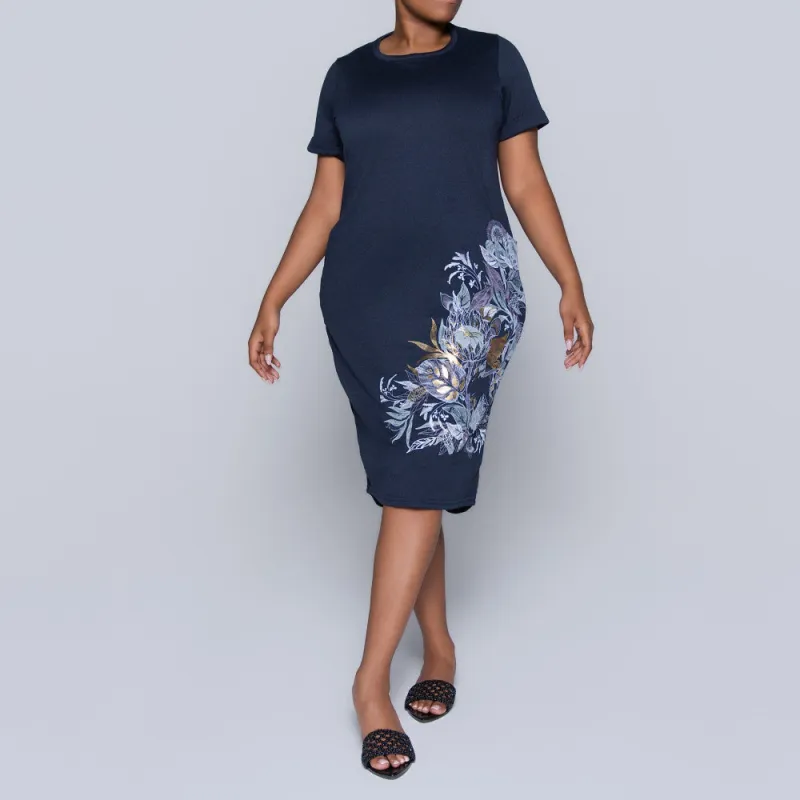 Plus Size Navy Front Print Tunic sold by Fashion World
