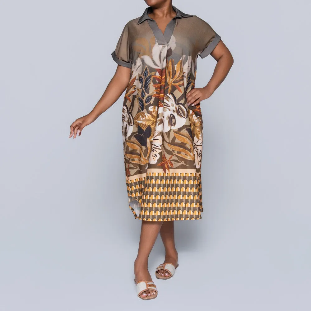 Short Sleeve Border Print Tunic sold by Fashion World