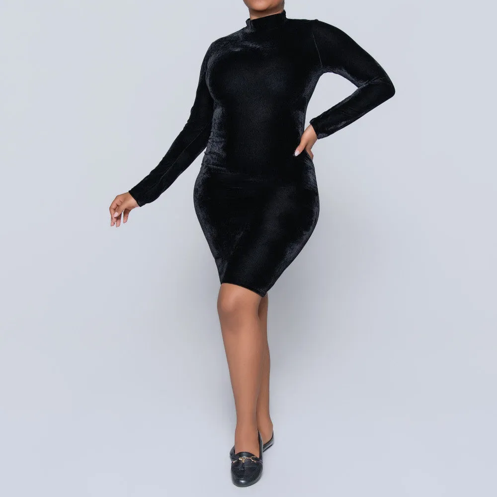 Long Sleeve Black Velour Dress sold by Fashion World product image thumbnail 3