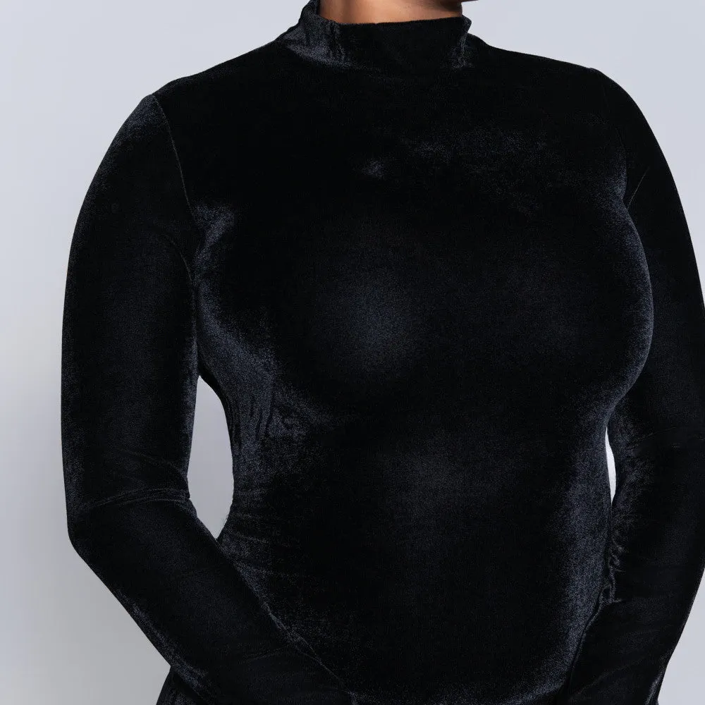 Long Sleeve Black Velour Dress sold by Fashion World product image thumbnail 2