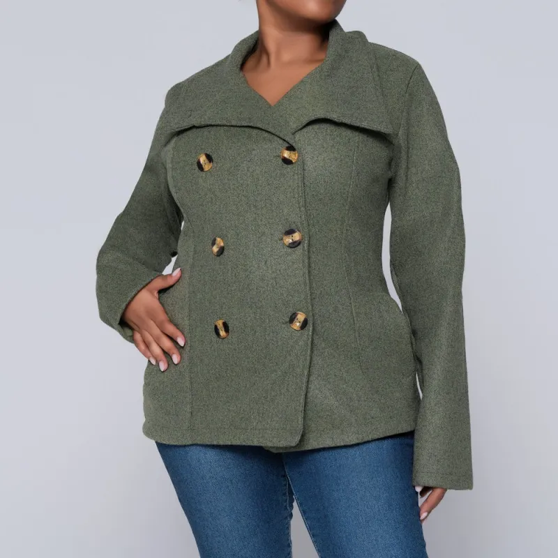 Olive Long Sleeve Melton Jacket made by Fashion World