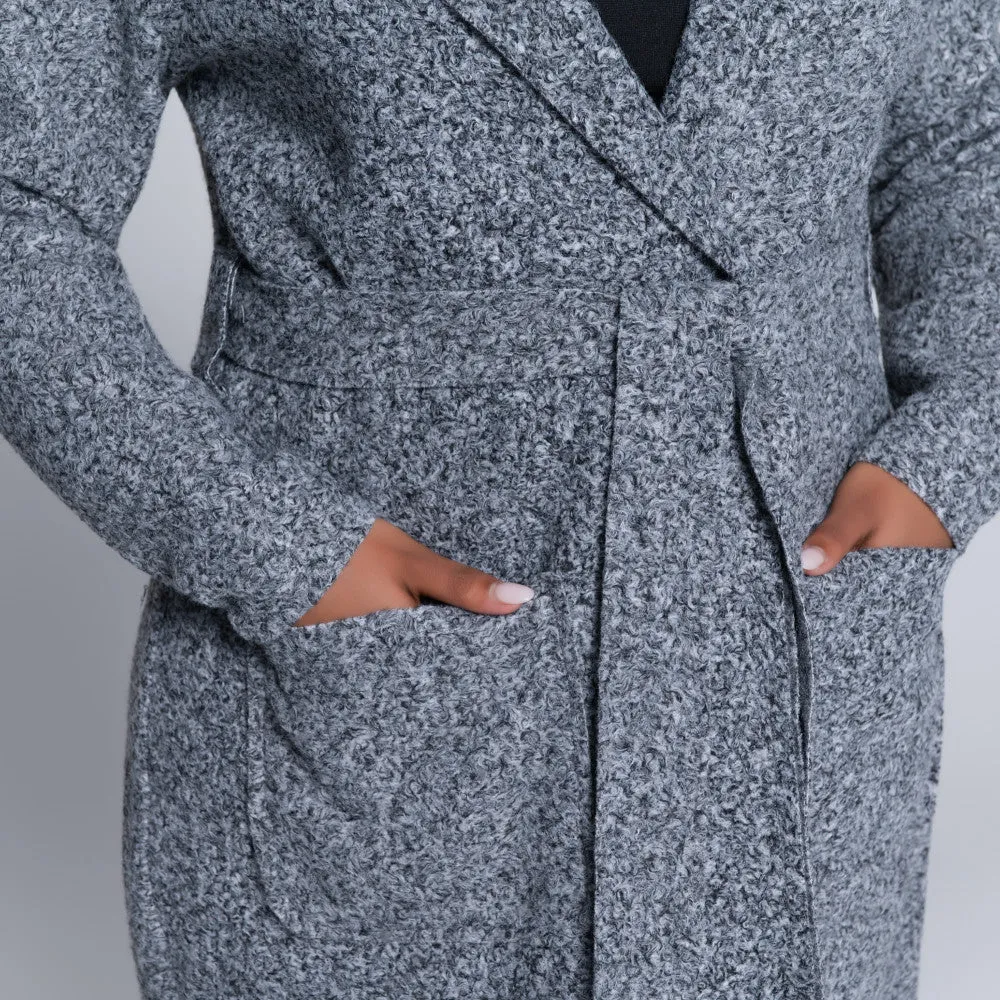 Plus Size Long Sleeve Grey Boucle Melton Jacket sold by Fashion World product image thumbnail 2
