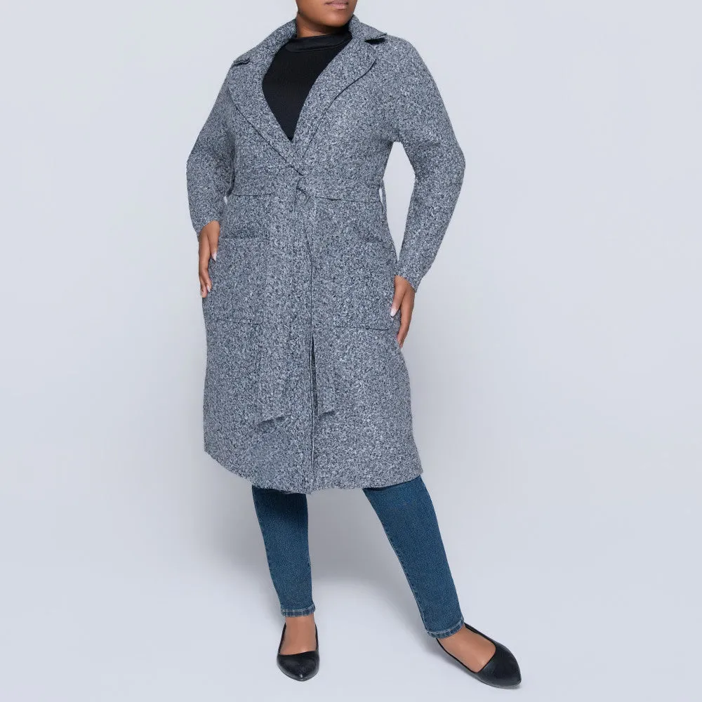 Plus Size Long Sleeve Grey Boucle Melton Jacket sold by Fashion World