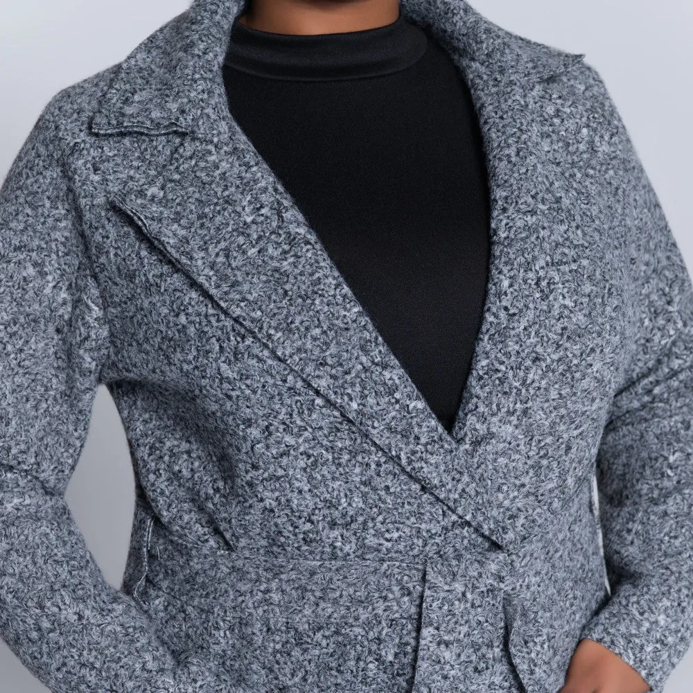 Plus Size Long Sleeve Grey Boucle Melton Jacket sold by Fashion World product image thumbnail 3