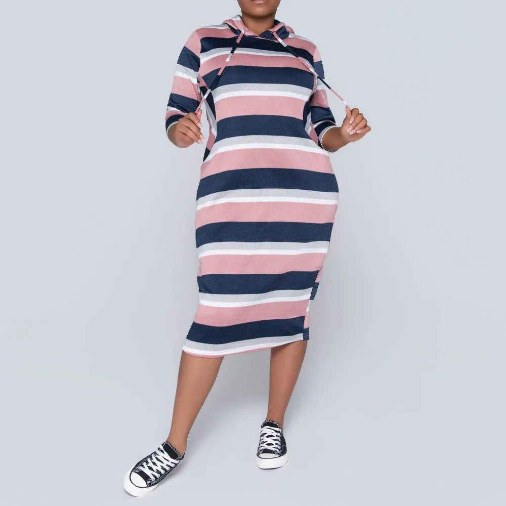 Plus Size Hooded Mink/Navy Tunic sold by Fashion World product image thumbnail 3