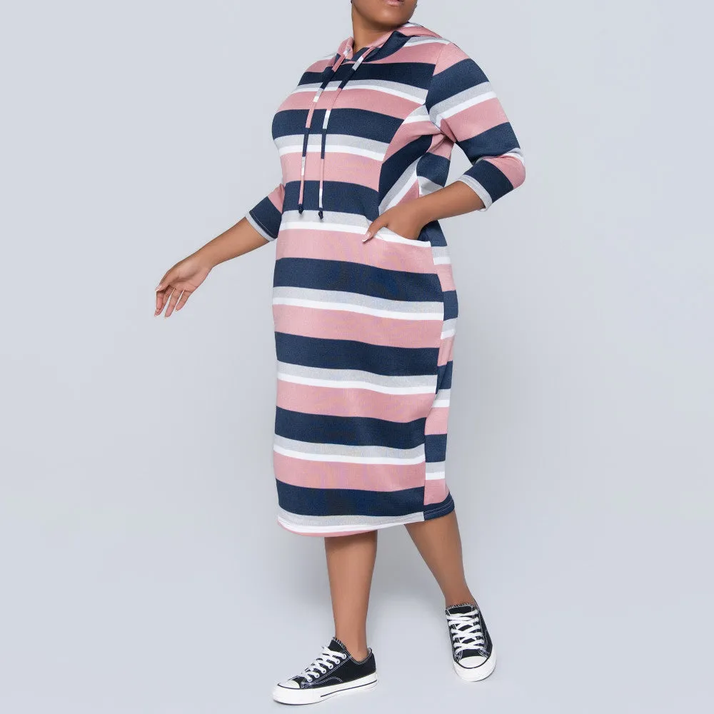 Plus Size Hooded Mink/Navy Tunic sold by Fashion World product image thumbnail 4