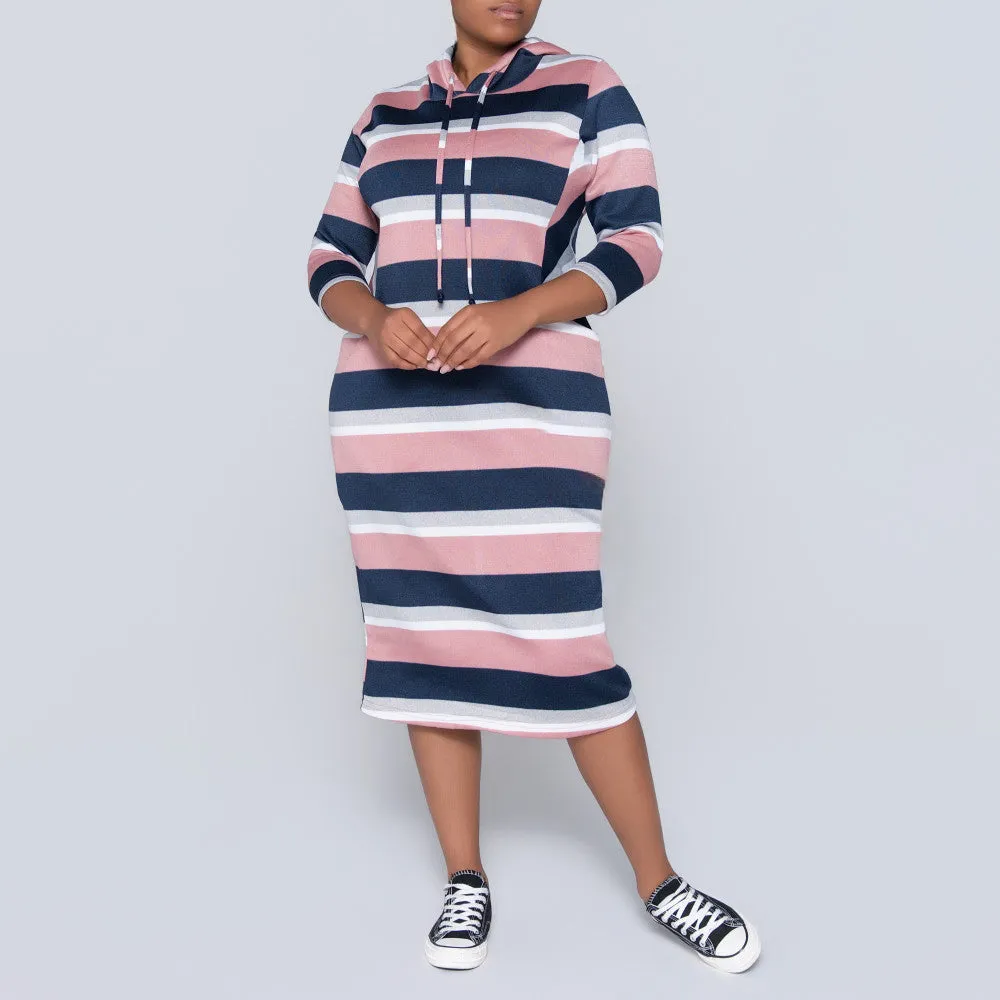 Plus Size Hooded Mink/Navy Tunic sold by Fashion World product image thumbnail 5