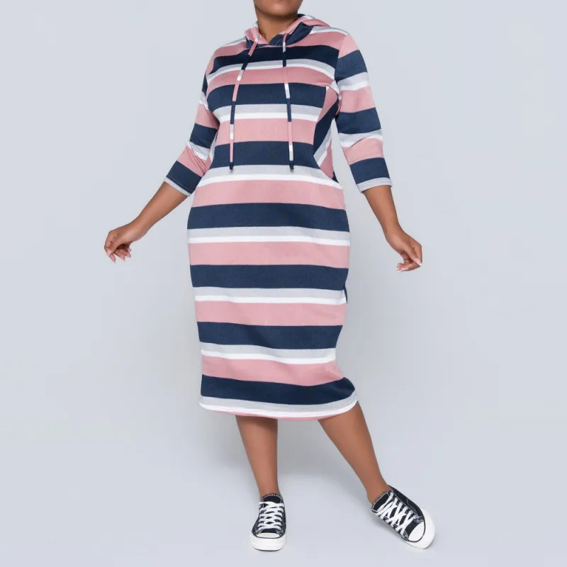Plus Size Hooded Mink/Navy Tunic made by Fashion World