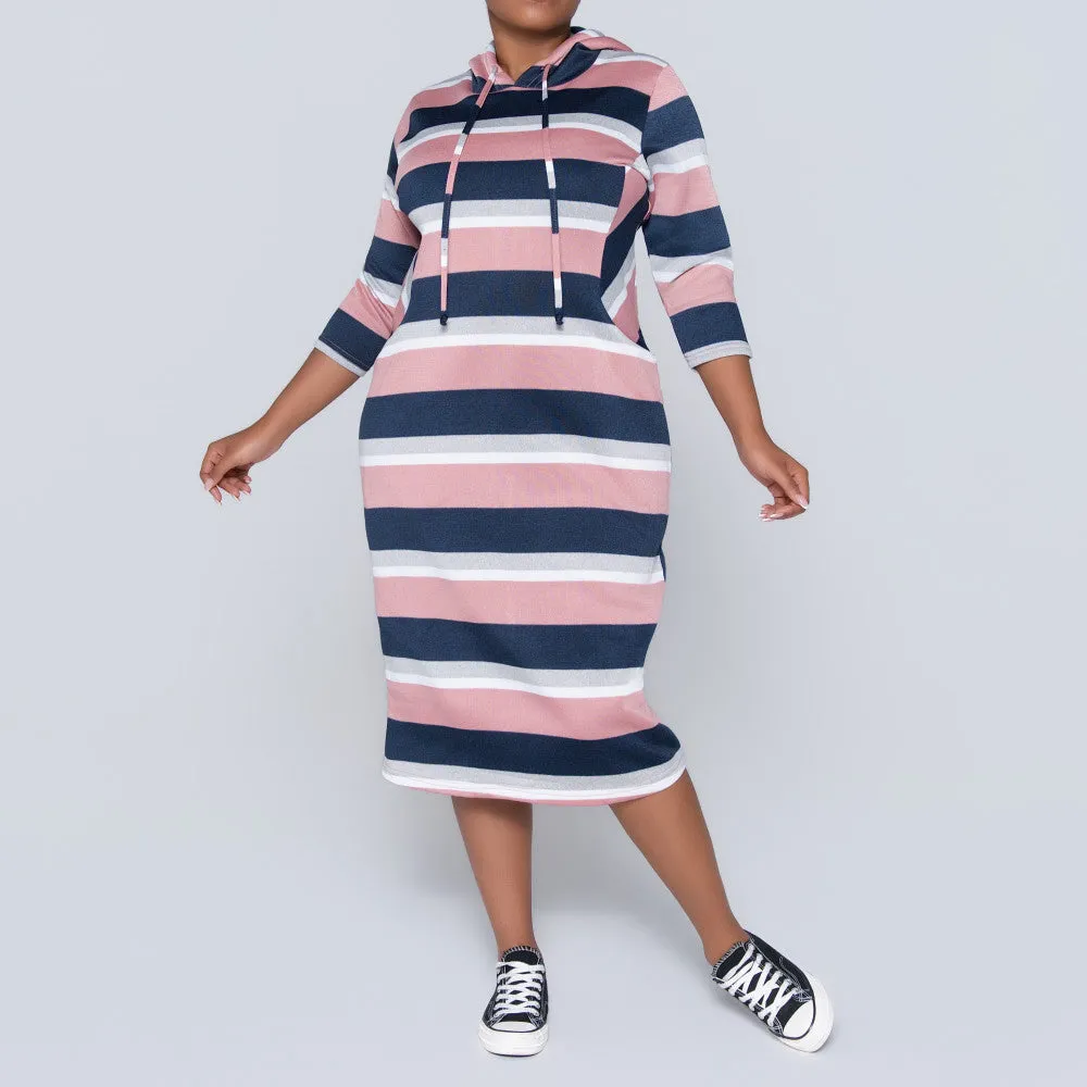 Plus Size Hooded Mink/Navy Tunic sold by Fashion World