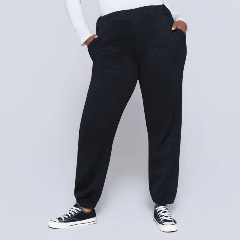 Black Jacquard Poly Span Track Pants made by Fashion World