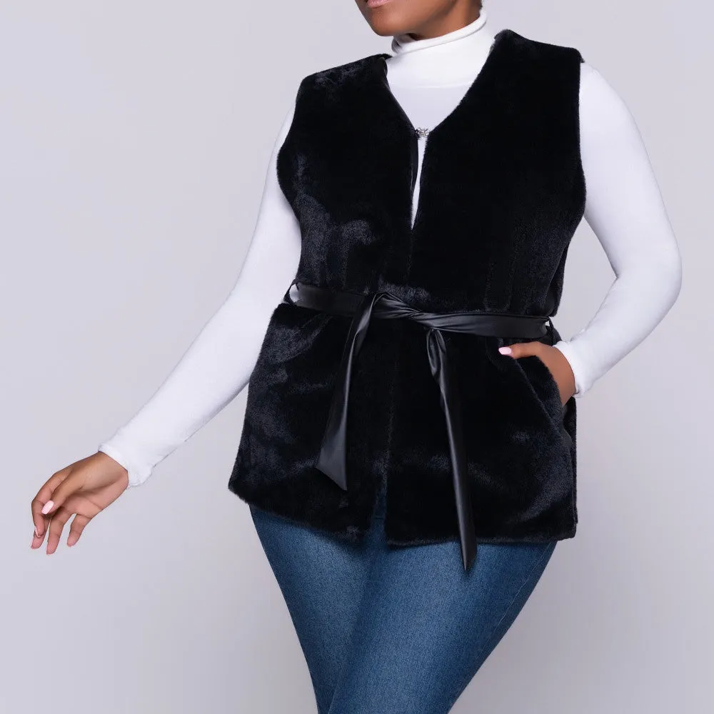 Black Sleeveless Fur Jacket sold by Fashion World product image thumbnail 3