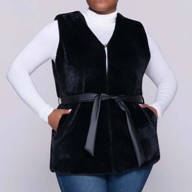 Black Sleeveless Fur Jacket made by Fashion World