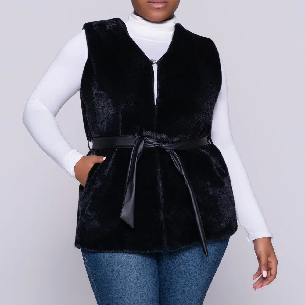 Black Sleeveless Fur Jacket sold by Fashion World product image thumbnail 4