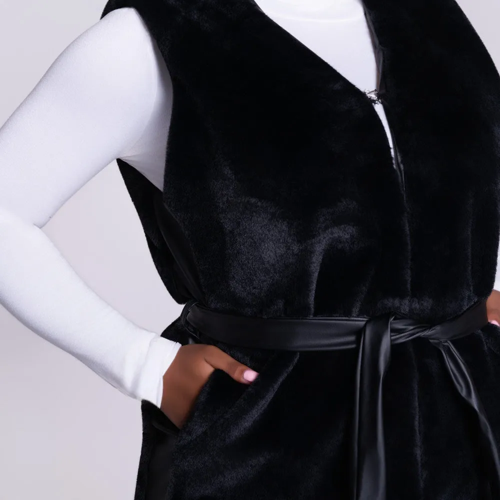 Black Sleeveless Fur Jacket sold by Fashion World product image thumbnail 2