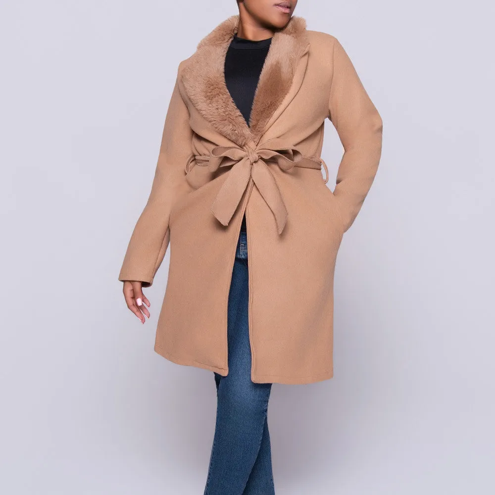 Camel Melton Fur Contrast Jacket sold by Fashion World product image thumbnail 5