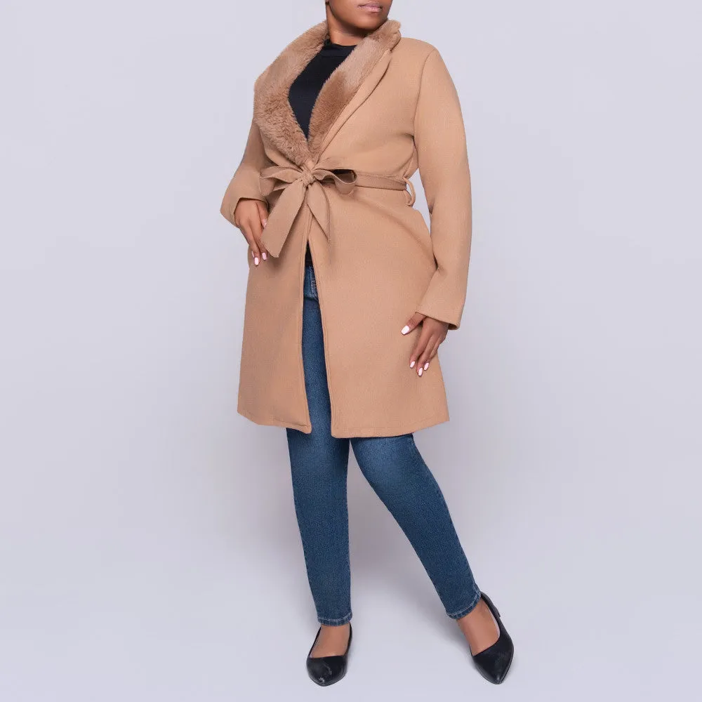 Camel Melton Fur Contrast Jacket sold by Fashion World product image thumbnail 3
