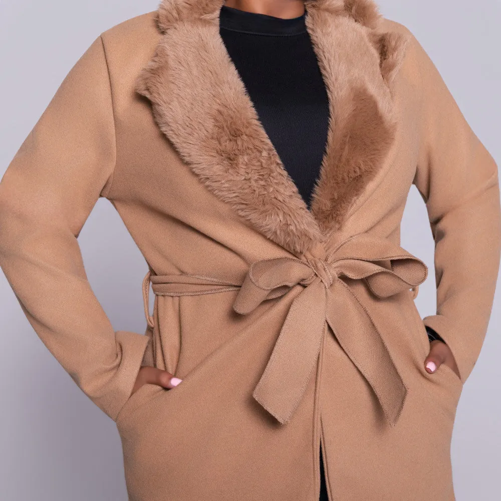 Camel Melton Fur Contrast Jacket sold by Fashion World product image thumbnail 2