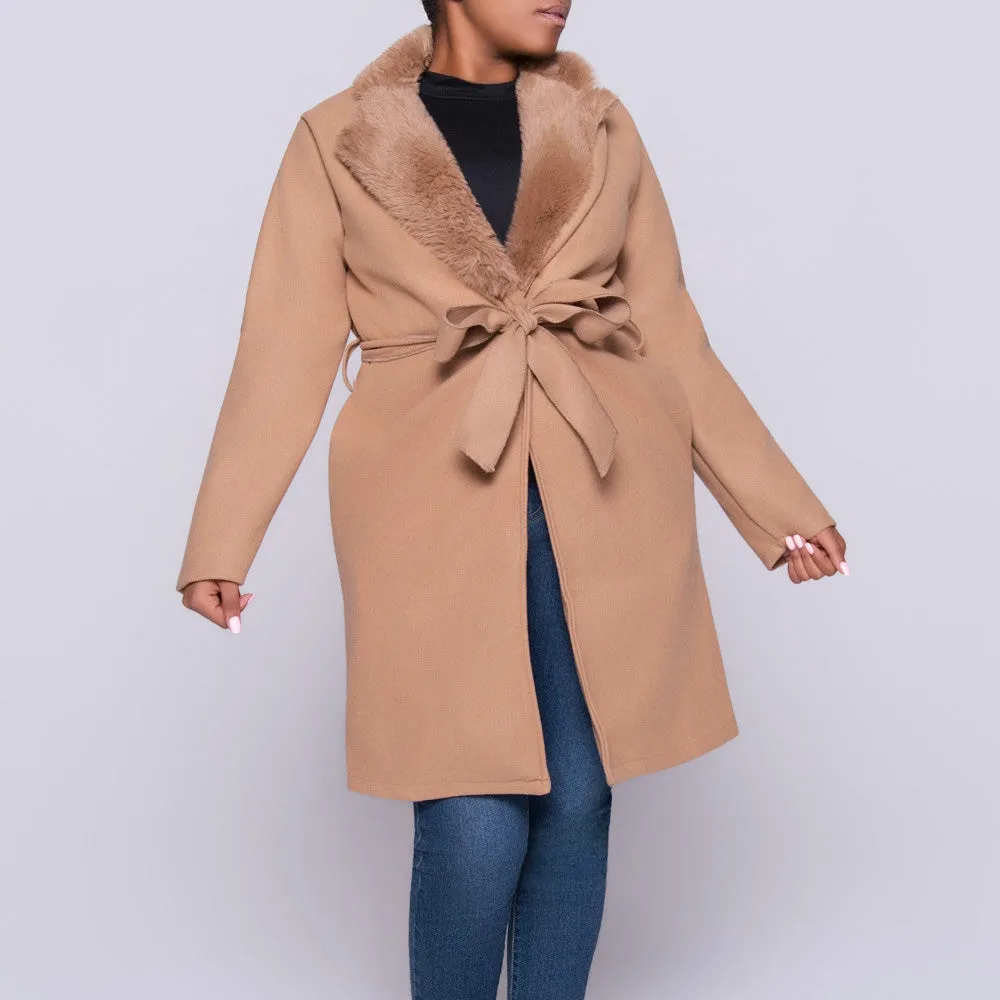 Camel Melton Fur Contrast Jacket sold by Fashion World product image thumbnail 4