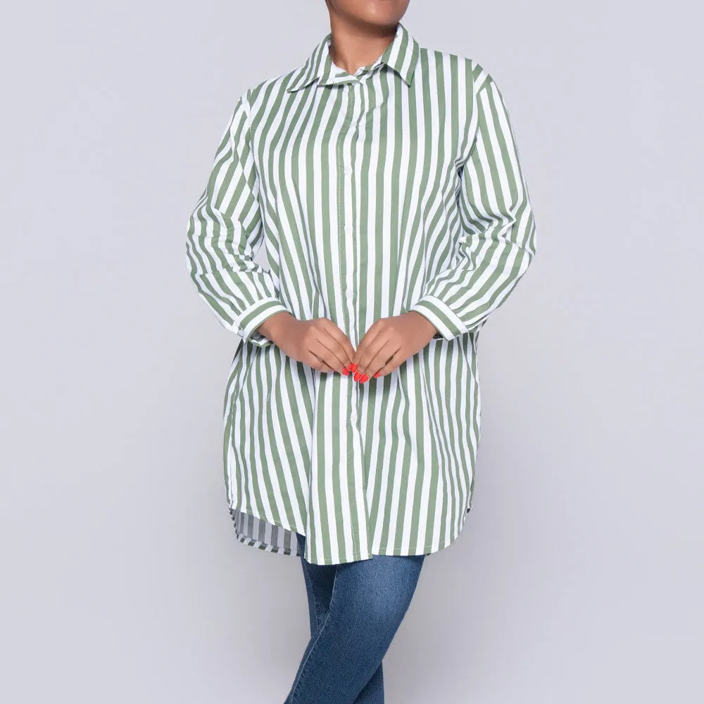 Long Sleeve Green/White Striped Tunic sold by Fashion World product image thumbnail 4