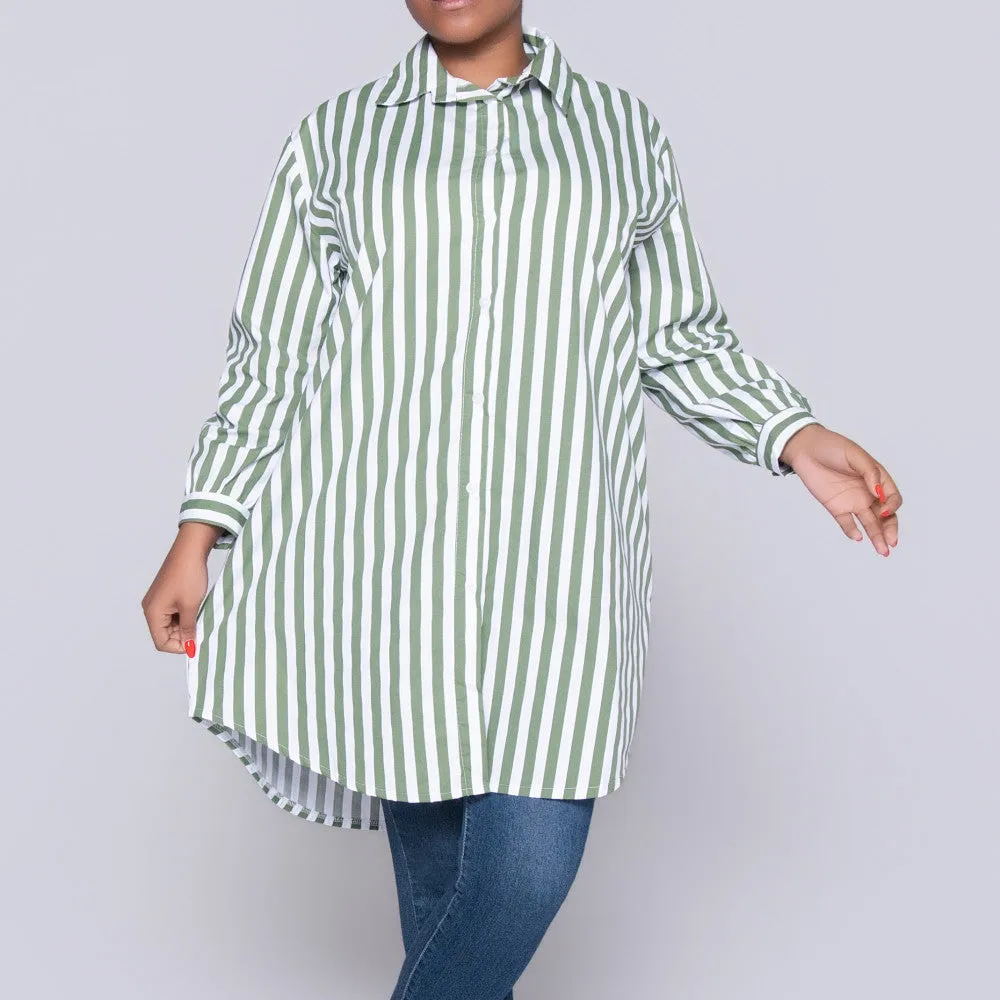 Long Sleeve Green/White Striped Tunic sold by Fashion World product image thumbnail 5