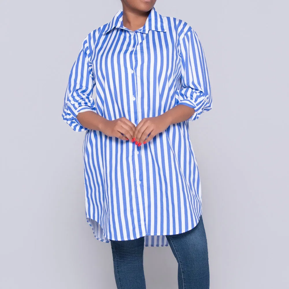 Long Sleeve Blue/White Striped Tunic sold by Fashion World product image thumbnail 4