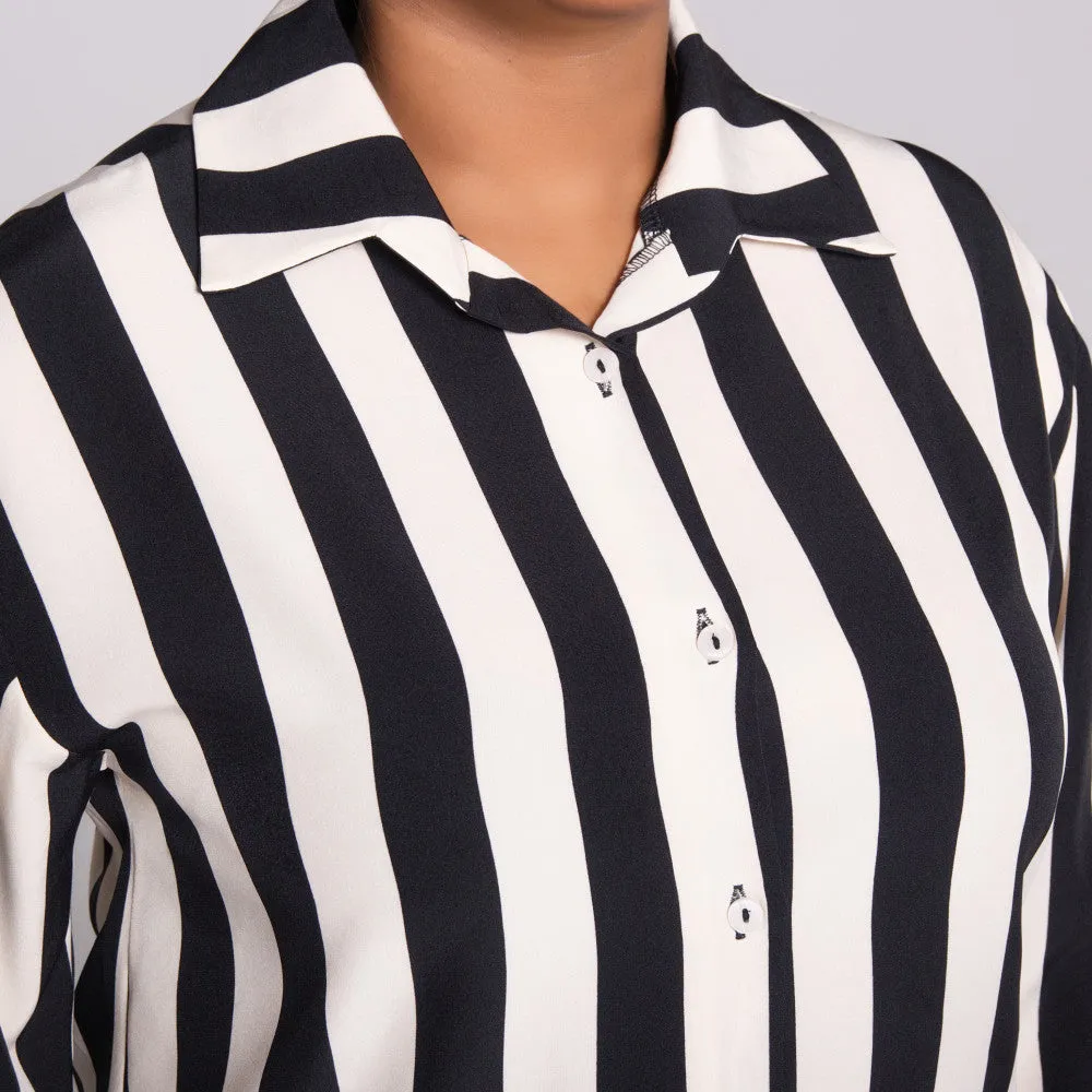 Black/Stone Striped Long Sleeve Polyspan Blouse sold by Fashion World product image thumbnail 2