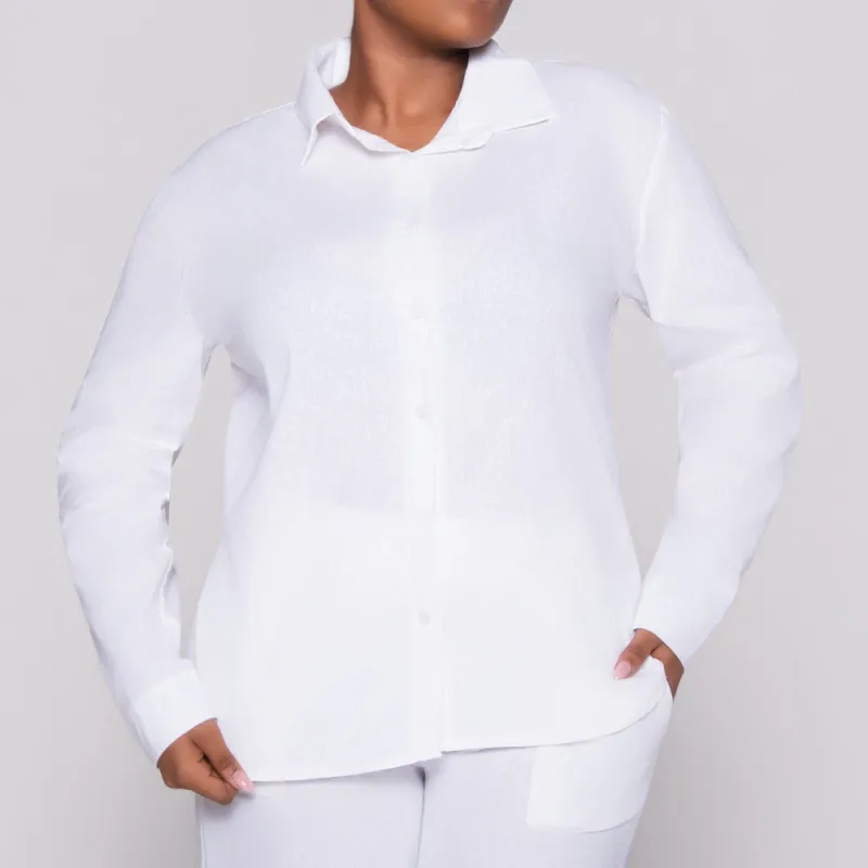 Long Sleeve White Button Up Top made by Fashion World