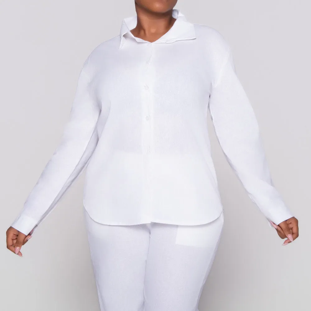 Long Sleeve White Button Up Top sold by Fashion World product image thumbnail 3