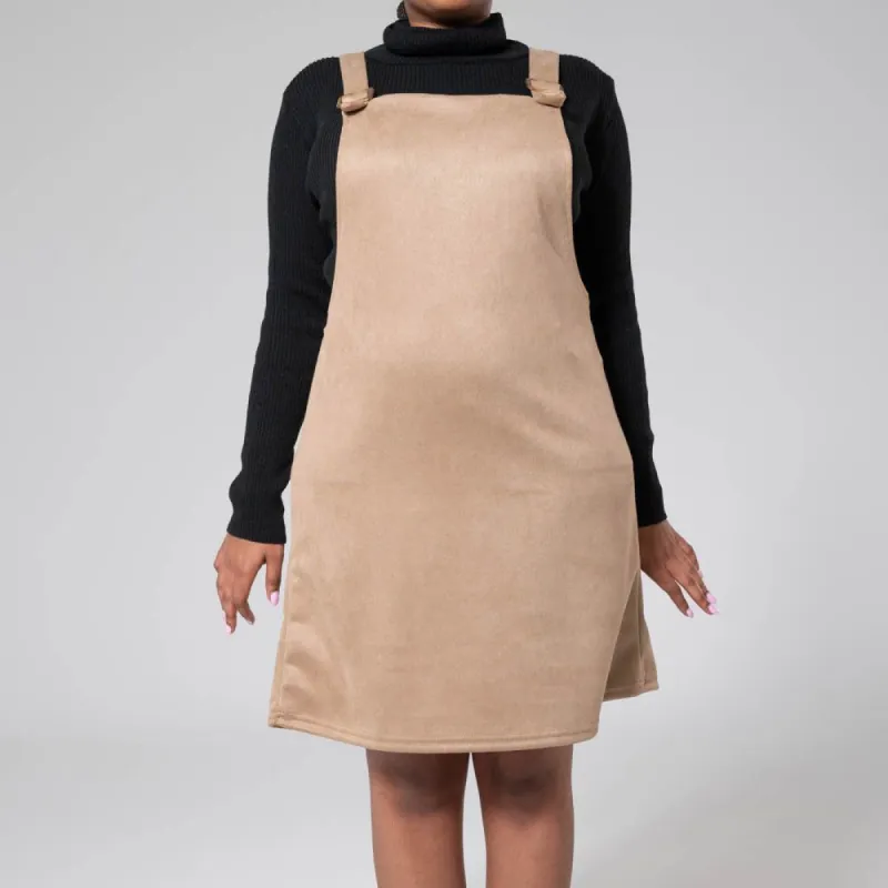 Mocca Suede Scuba  Pinafore Dress sold by Fashion World