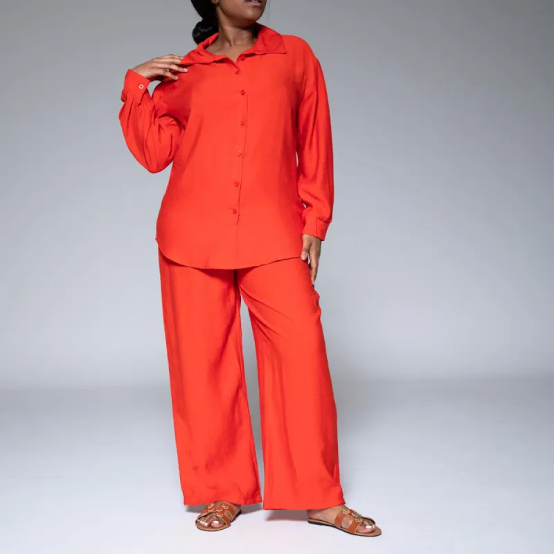 Terracotta Long Sleeve Button Down Top sold by Fashion World