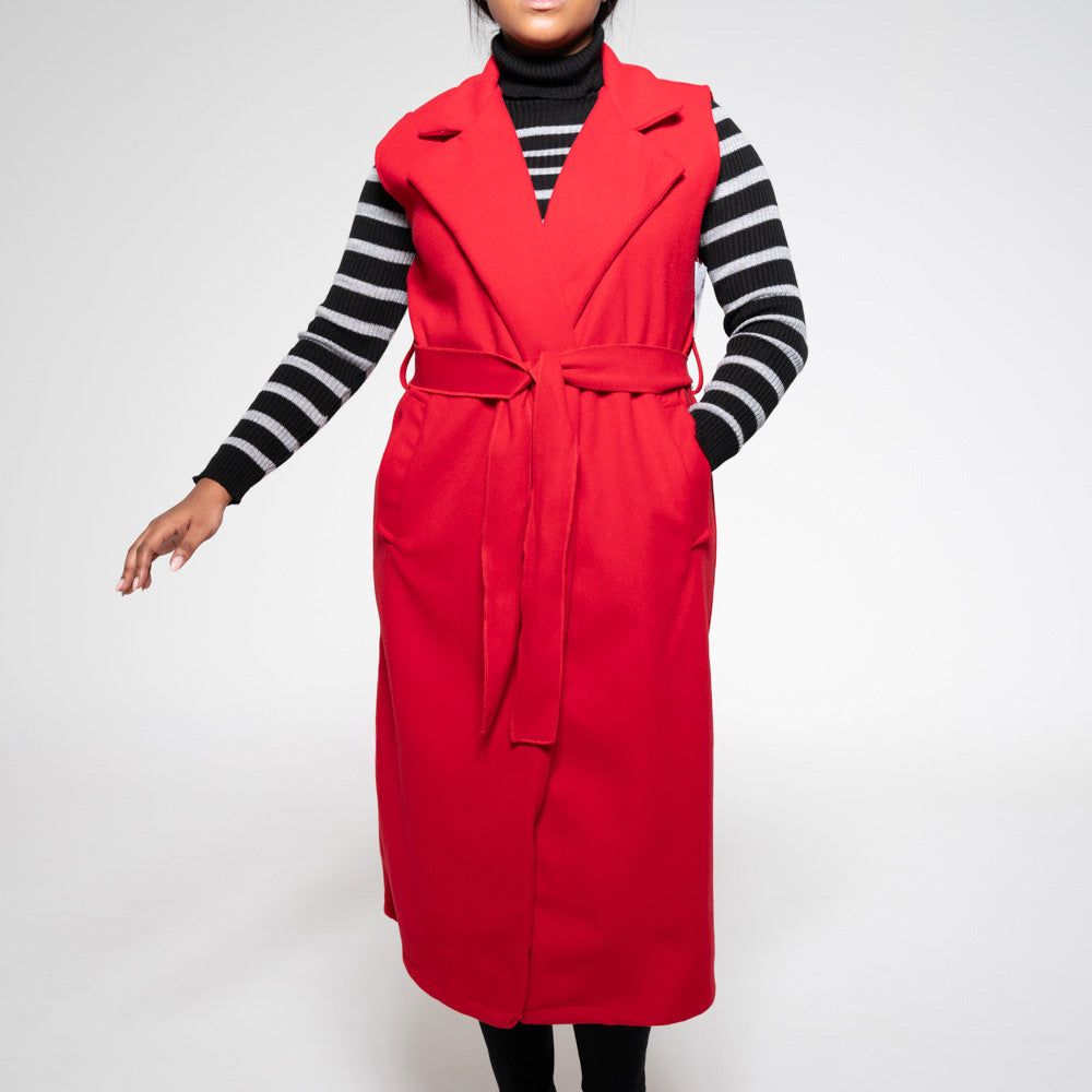 Red Sleeveless Melton Jacket sold by Fashion World product image thumbnail 2
