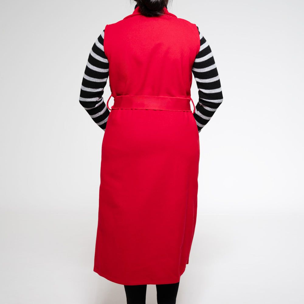 Red Sleeveless Melton Jacket sold by Fashion World product image thumbnail 4