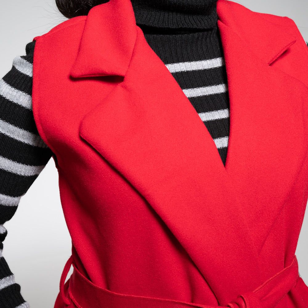 Red Sleeveless Melton Jacket sold by Fashion World product image thumbnail 3