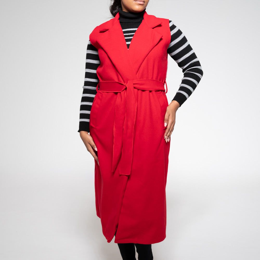 Red Sleeveless Melton Jacket sold by Fashion World